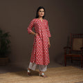 Red - cotton a-line sanganeri kurta 02 - handcrafted