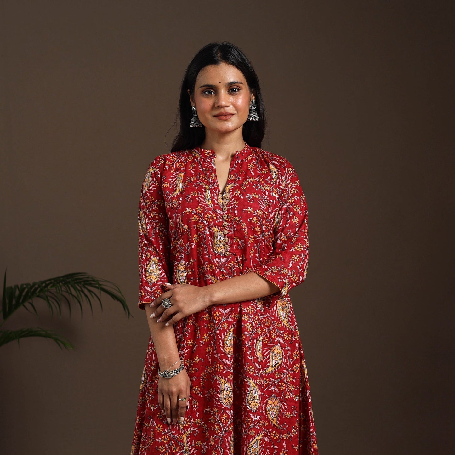 Red - cotton a-line sanganeri kurta 03 - handcrafted