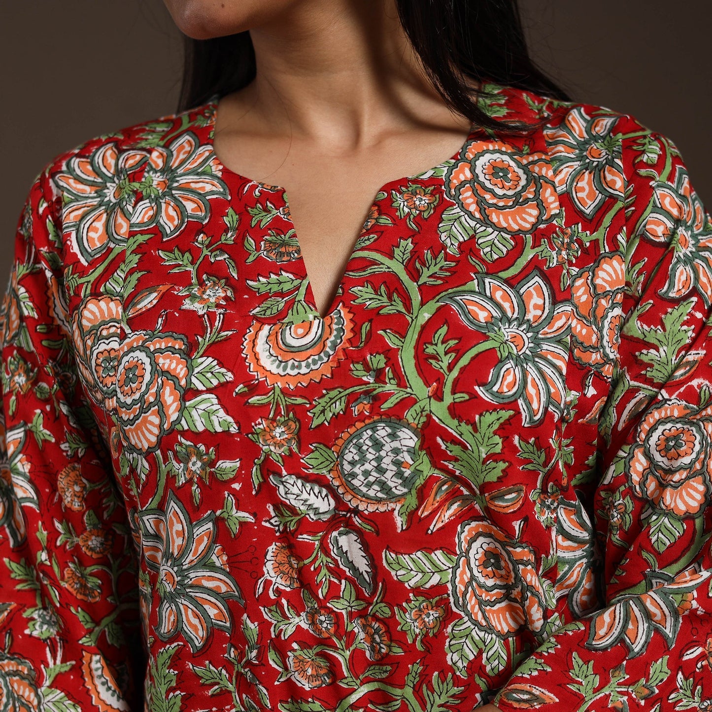 Red - cotton a-line sanganeri kurta 11 - handcrafted