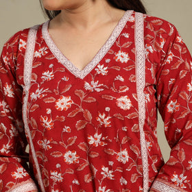 Red - cotton a-line sanganeri kurta 16 - handcrafted