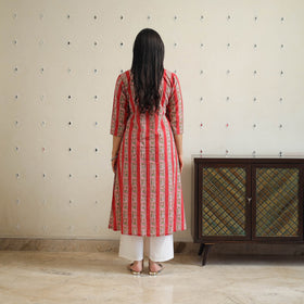 Red - Block Print Cotton A-Line Sanganeri Kurta 23