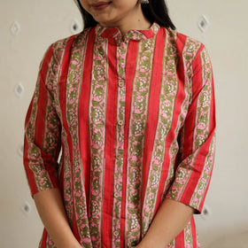 Red - Block Print Cotton A-Line Sanganeri Kurta 23