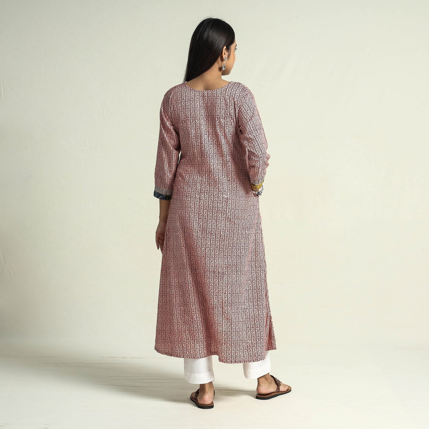 Buy Block Print Cotton Patchwork A-Line Bagh Kurta For Women