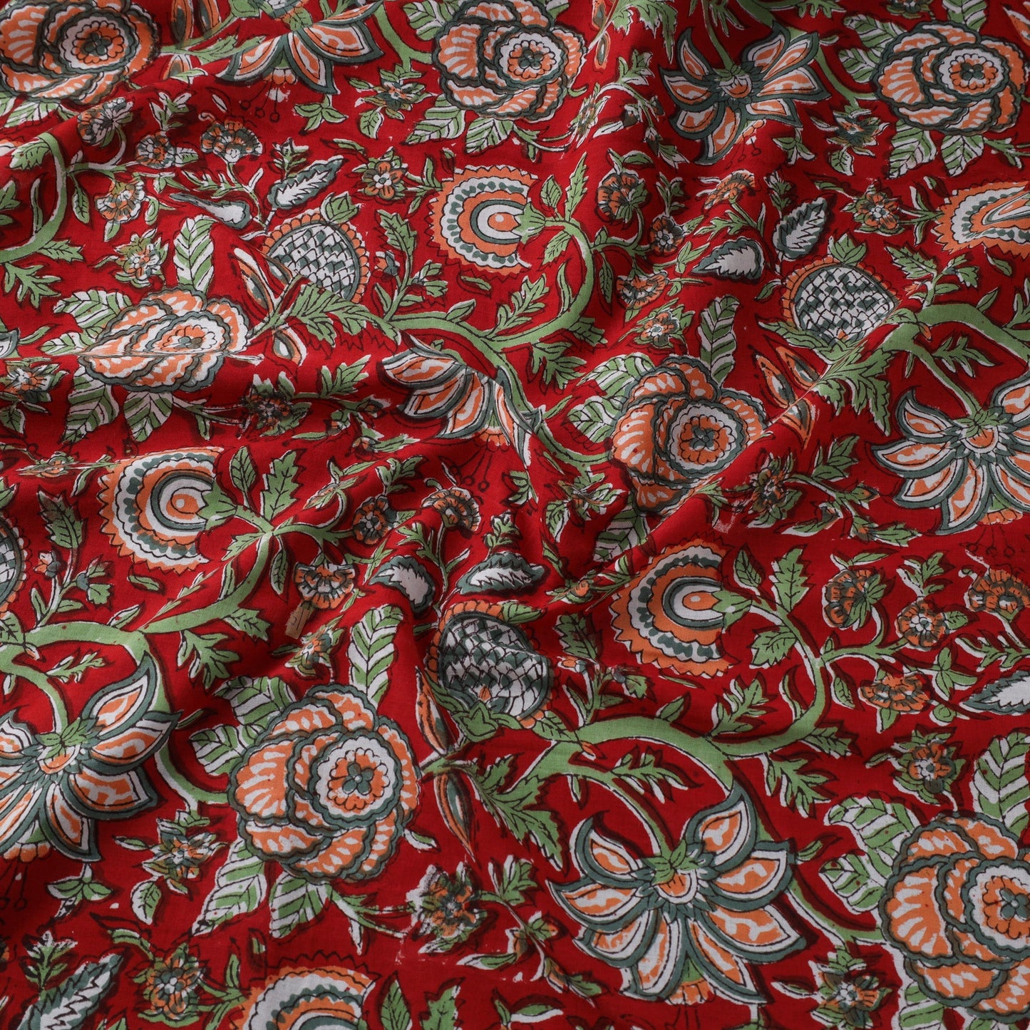 Red Block Print Cotton Sanganeri Fabric
