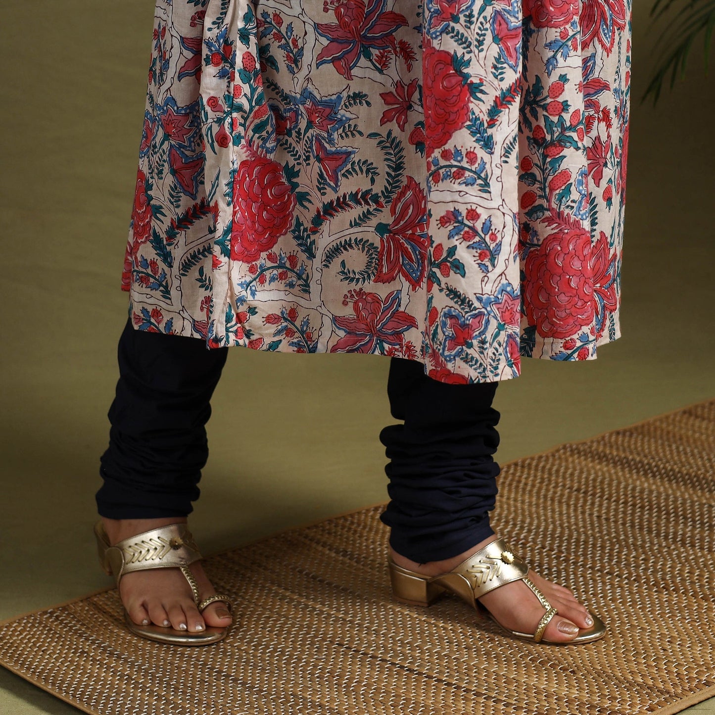 Red Block Print Cotton Sanganeri Kurta Set (Set of 3)