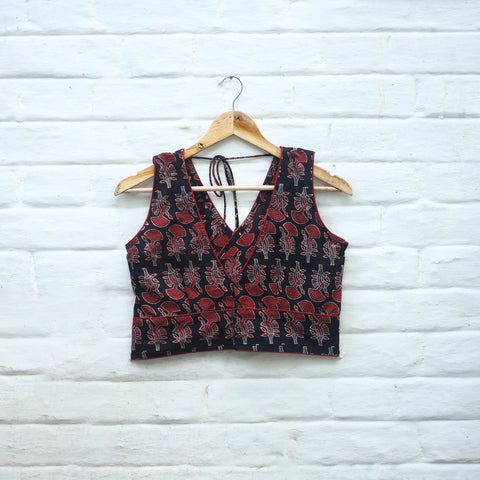 Red Block Print Cotton Stitched Ajrakh Blouse 