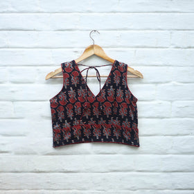 Red Block Print Cotton Stitched Ajrakh Blouse 