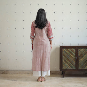 Buy Red Block Print Cotton Straight Bagh Kurta For Women