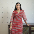 Red - cotton straight bagh kurta 11 - handcrafted