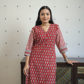 Red - cotton straight bagh kurta 11 - handcrafted