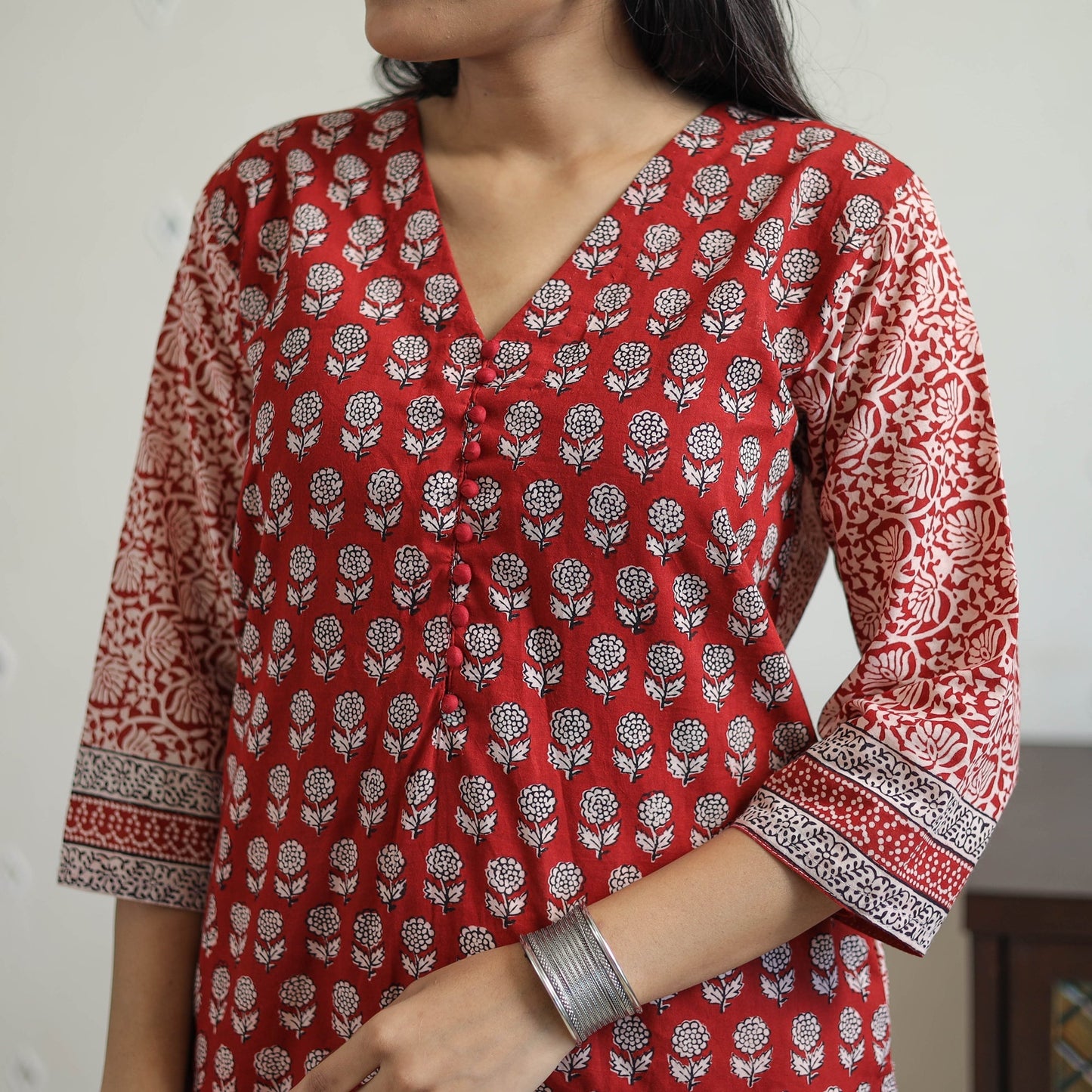 Red - cotton straight bagh kurta 11 - handcrafted