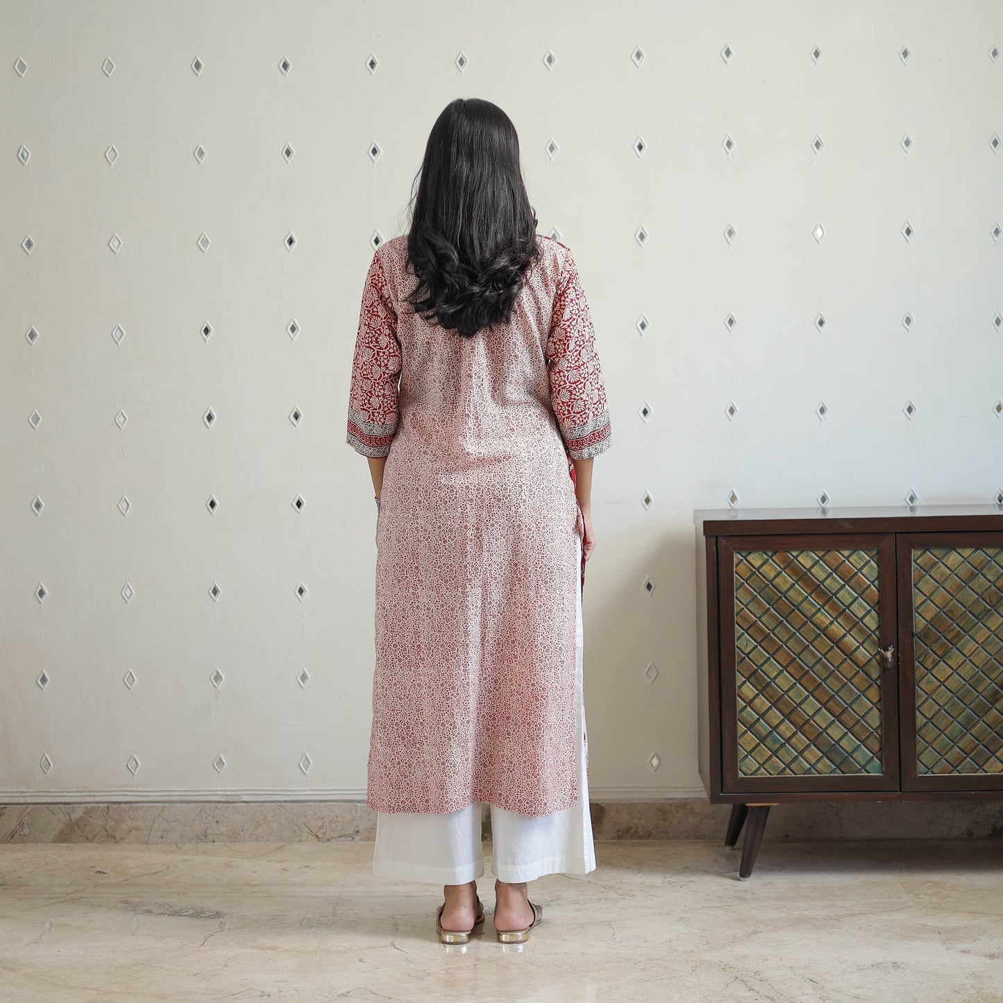 Red - cotton straight bagh kurta 11 - handcrafted