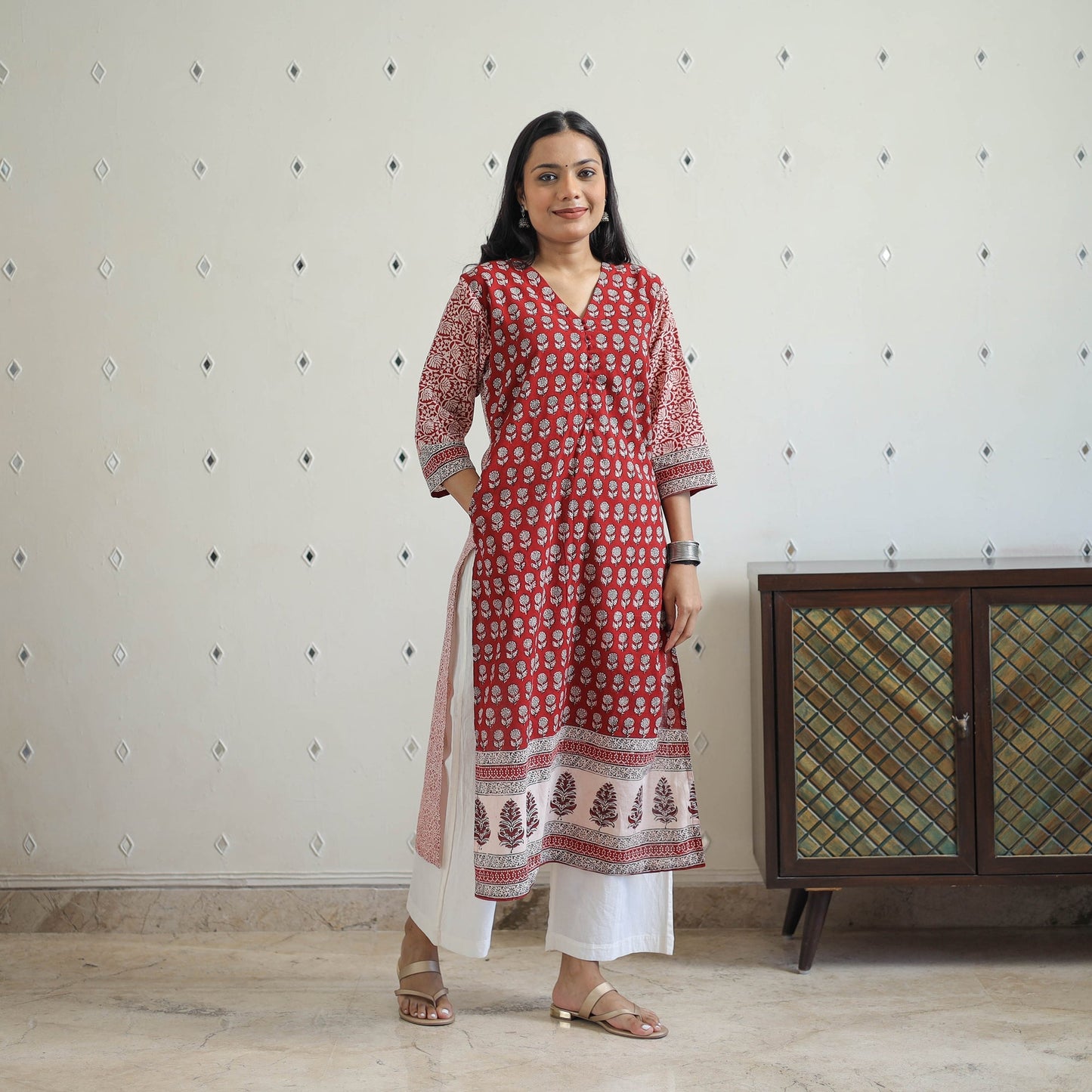 Red - cotton straight bagh kurta 11 - handcrafted