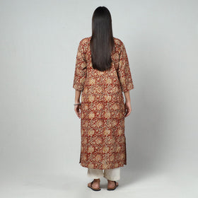 Red Block Print Cotton Straight Kalamkari Kurta