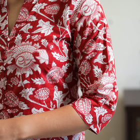 Red - Block Print Cotton Straight Sanganeri Kurta 03