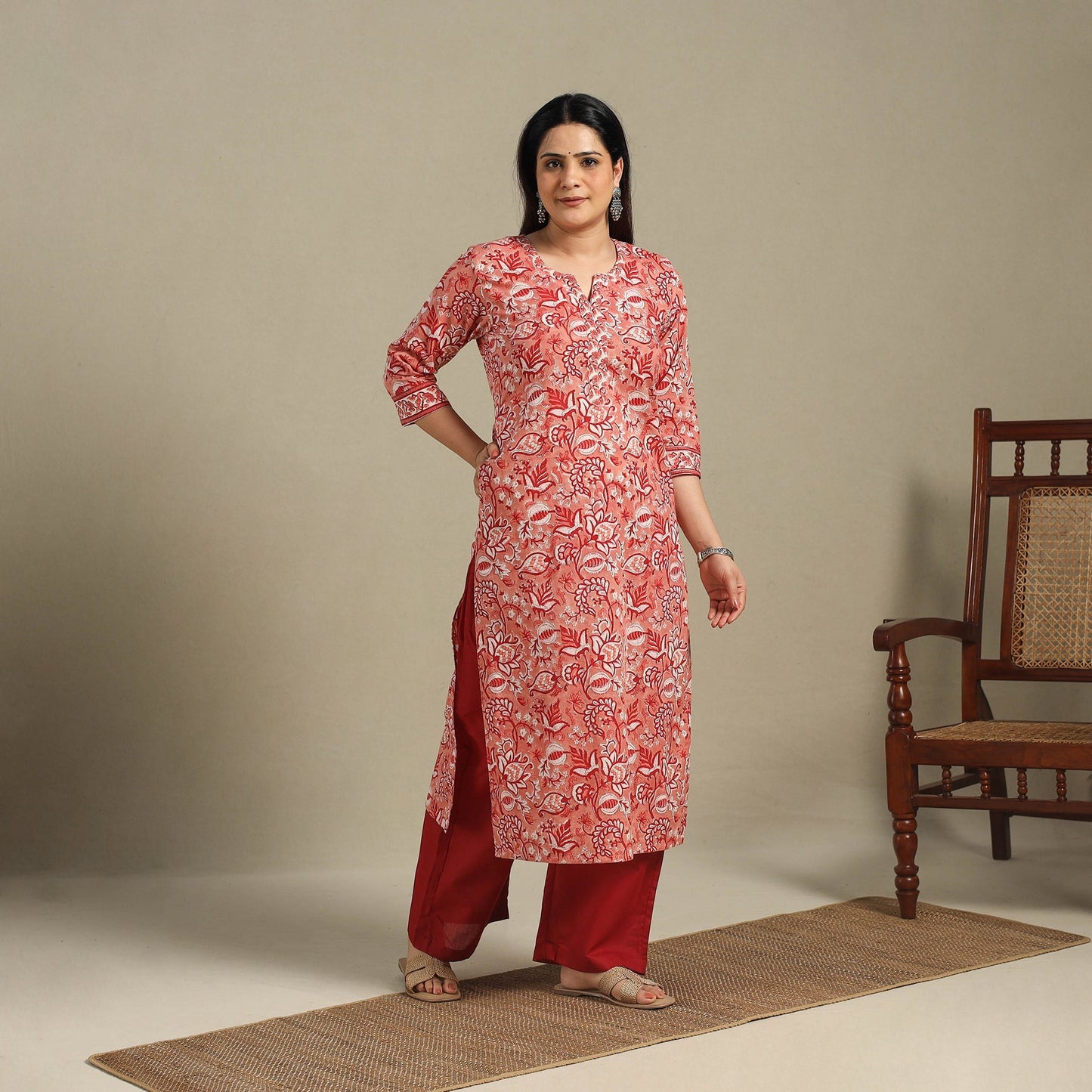 Block Print Cotton Straight Sanganeri Kurta