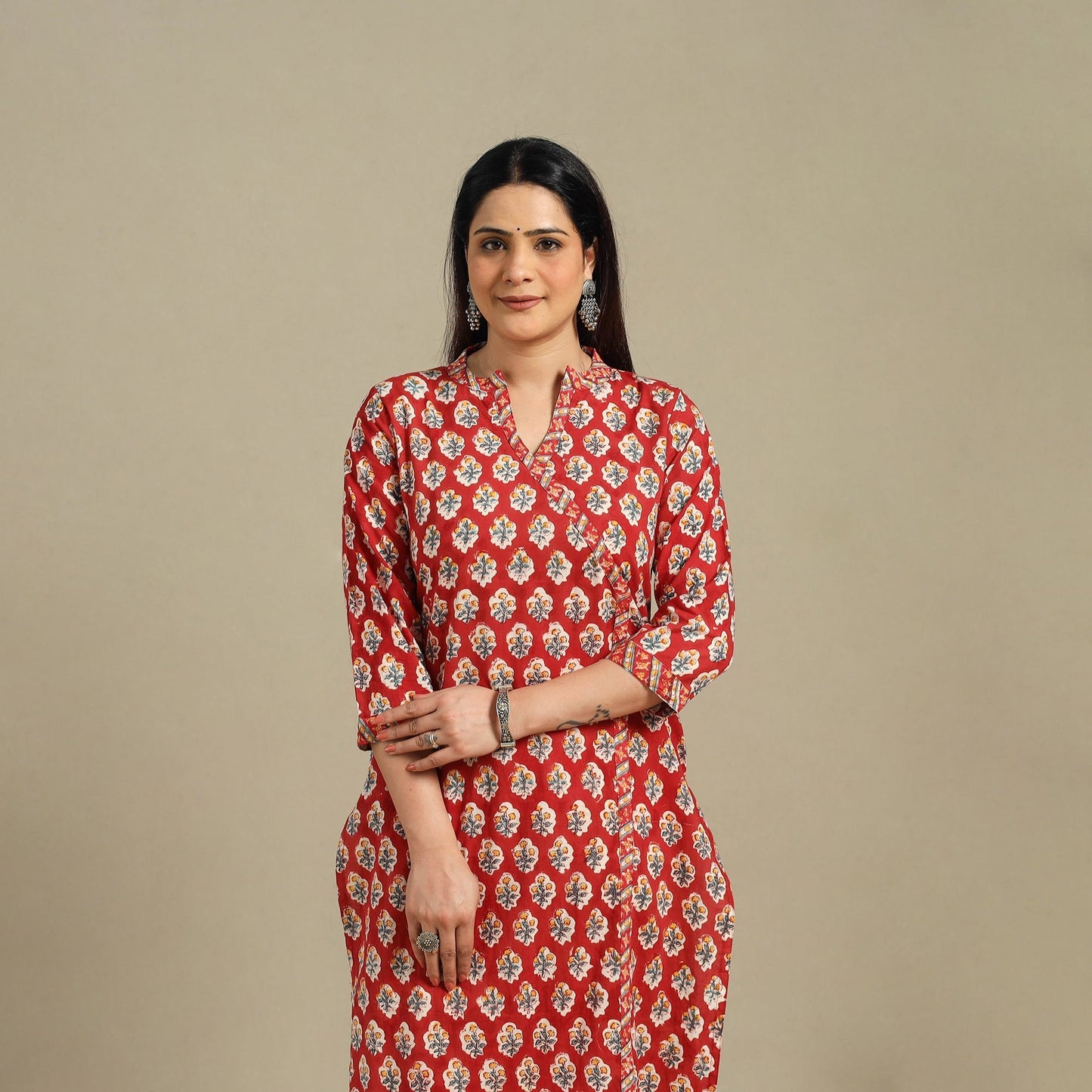 Red - cotton straight sanganeri kurta 05 - handcrafted