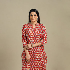 Red - cotton straight sanganeri kurta 05 - handcrafted