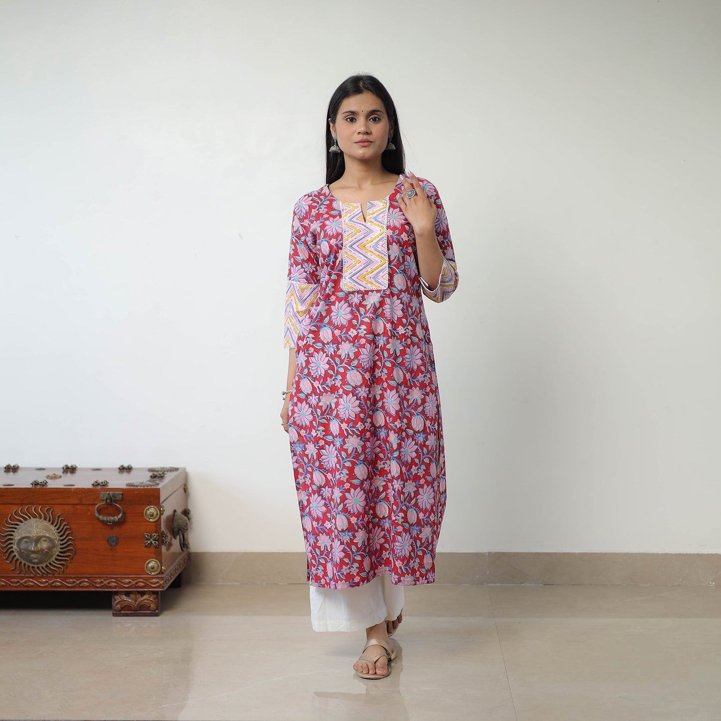 Buy Red Sanganeri Print Kurta for Women