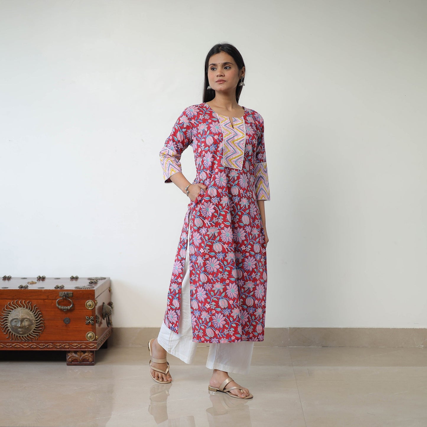 Buy Red Sanganeri Print Kurta for Women