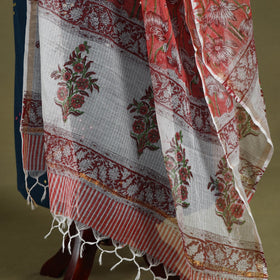 Red - kota doria cotton sanganeri floral dupatta 30