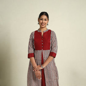  Red Block Print Mul Cotton A-Line Bagh Kurta for Women