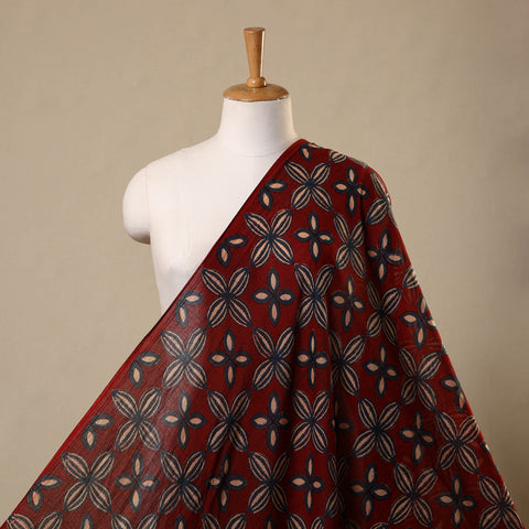 Red Block Print Mul Cotton Natural Dyed Ajrakh Fabric