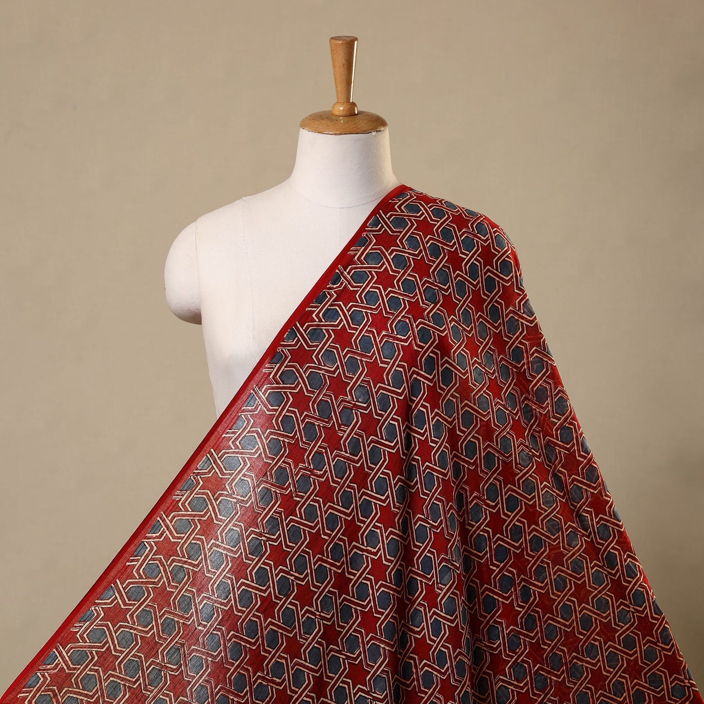 Red Block Print Mul Cotton Natural Dyed Ajrakh Fabric