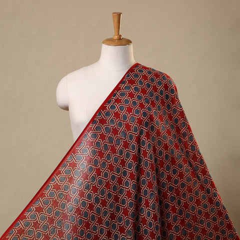 Red Block Print Mul Cotton Natural Dyed Ajrakh Fabric