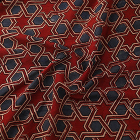 Red Block Print Mul Cotton Natural Dyed Ajrakh Fabric
