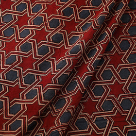 Red Block Print Mul Cotton Natural Dyed Ajrakh Fabric