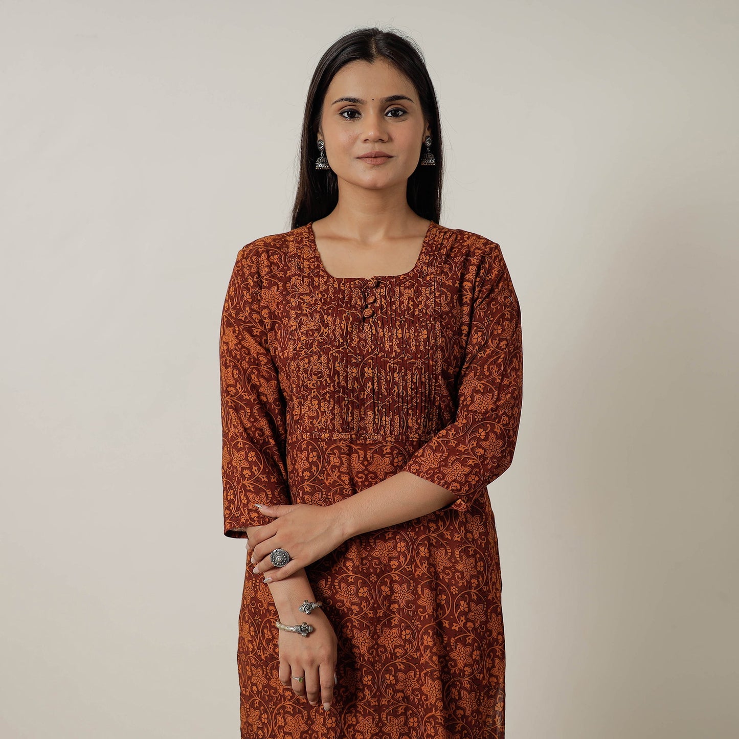 Buy Block Print Mul Cotton Straight Bagh Kurta For Women