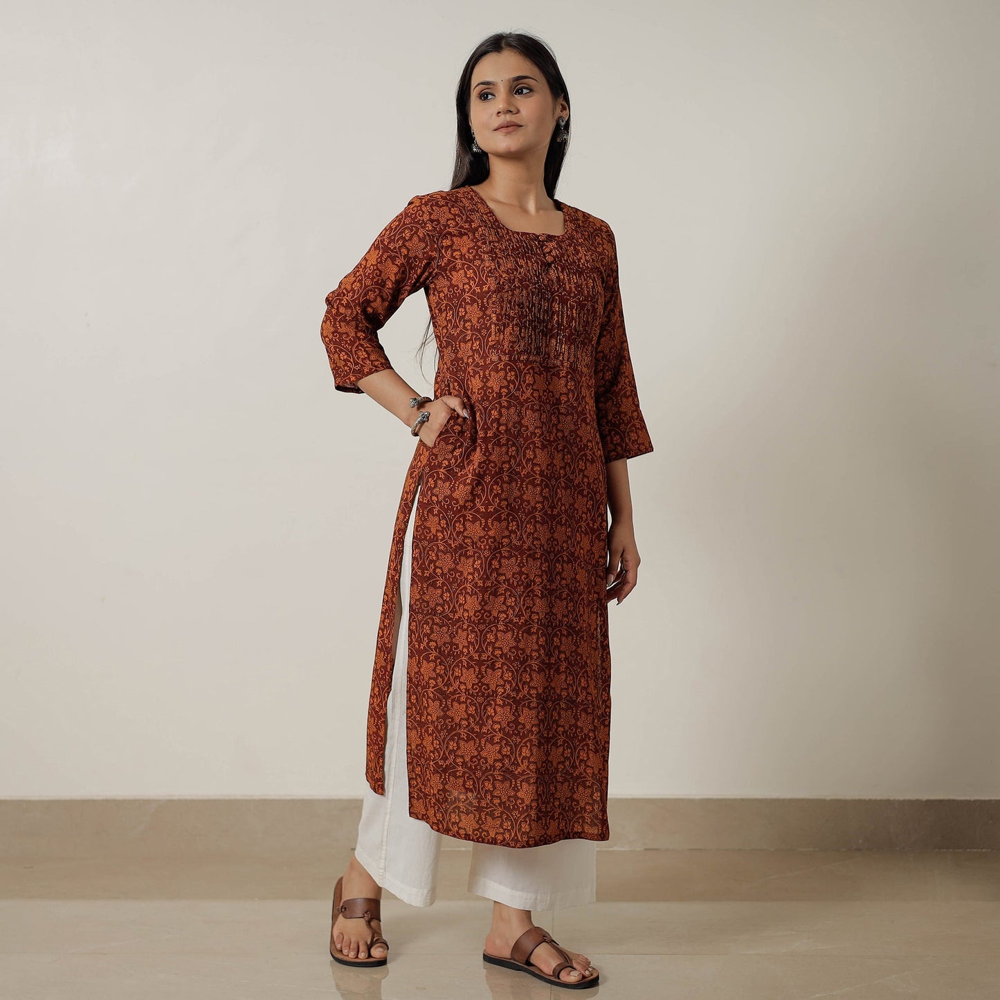 Buy Block Print Mul Cotton Straight Bagh Kurta For Women