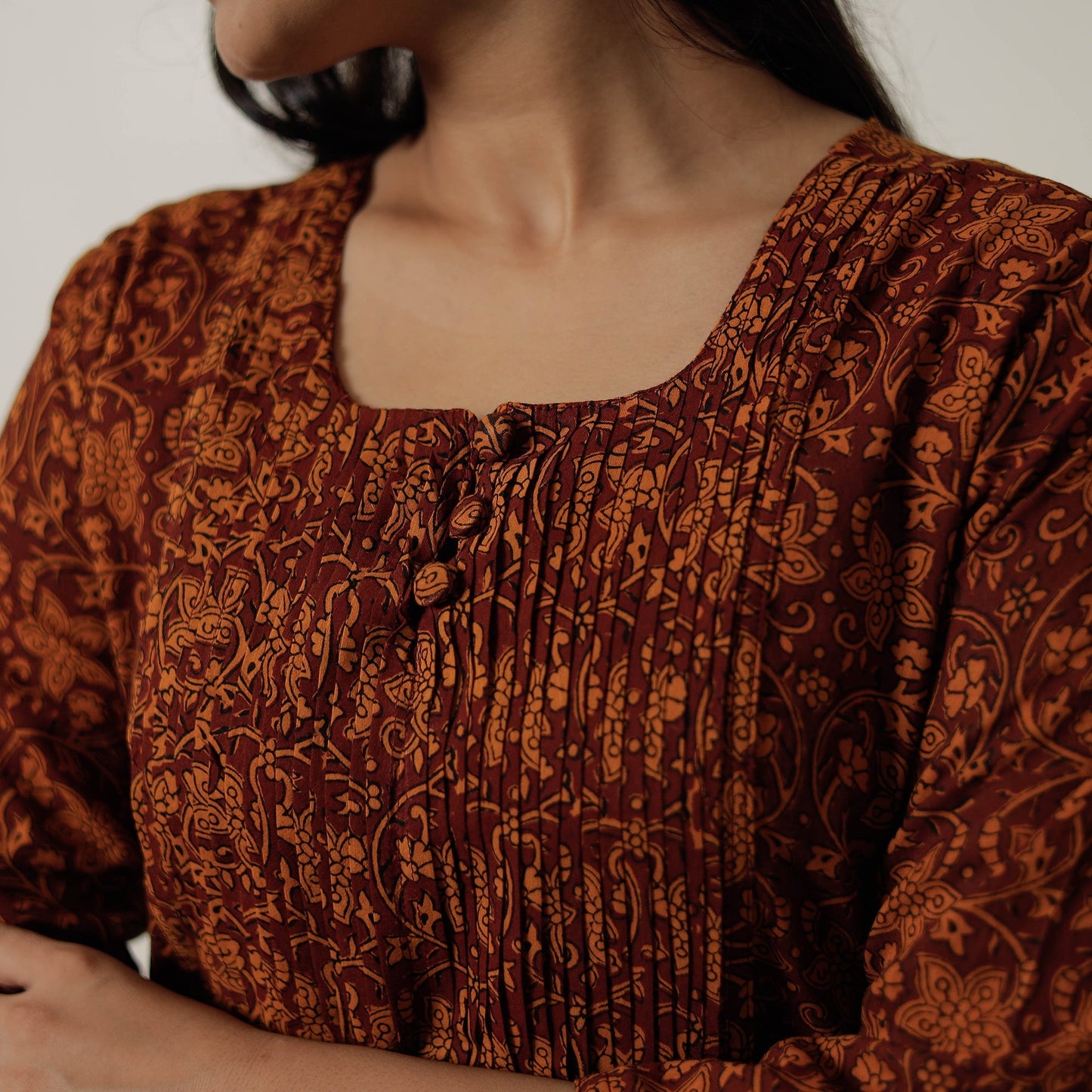 Buy Block Print Mul Cotton Straight Bagh Kurta For Women