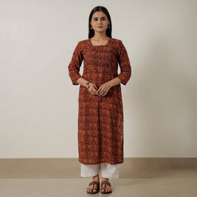 Buy Block Print Mul Cotton Straight Bagh Kurta For Women