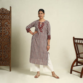 Buy Red Block Print Mul Cotton Straight Bagh Kurta for Women