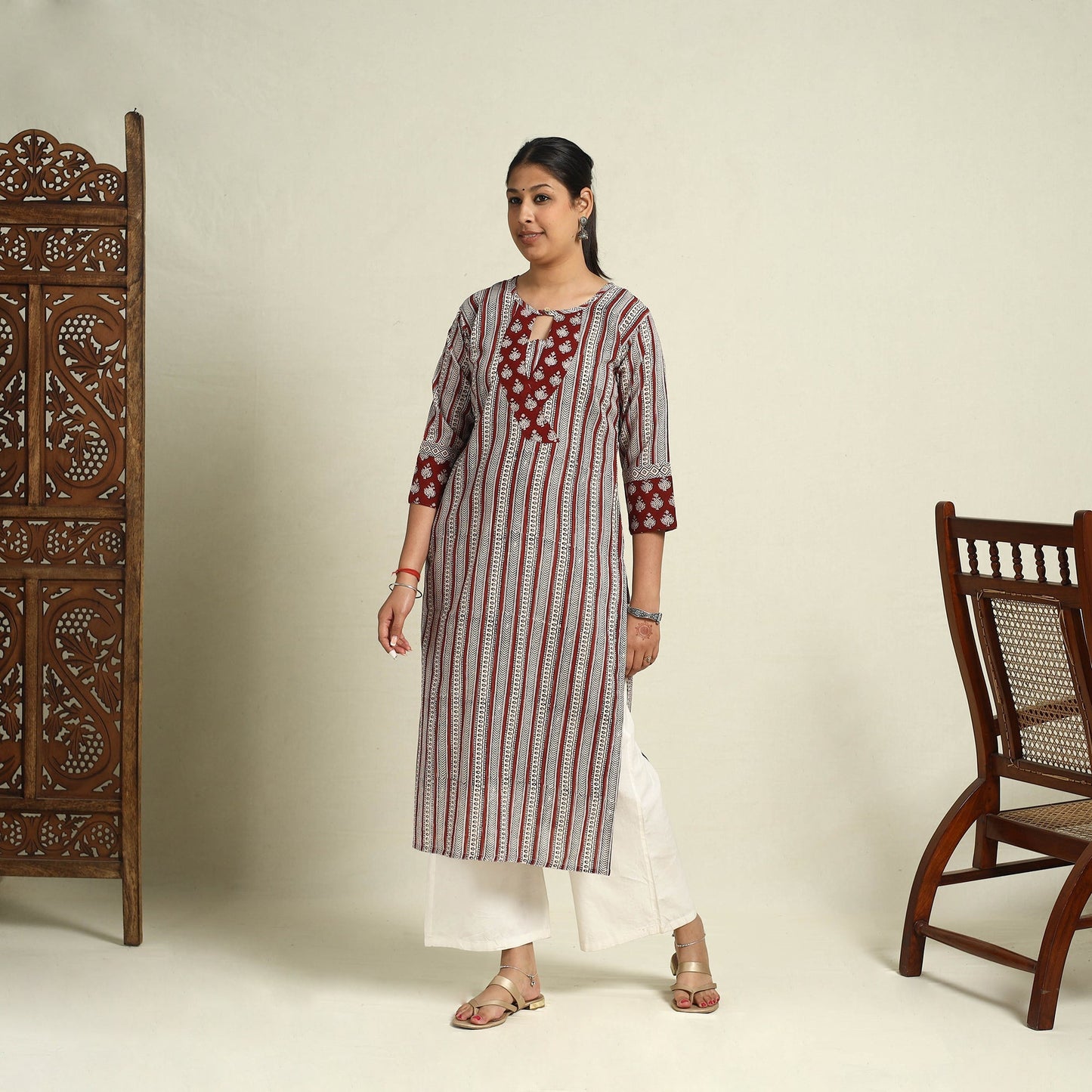 Buy Red Block Print Mul Cotton Straight Bagh Kurta for Women