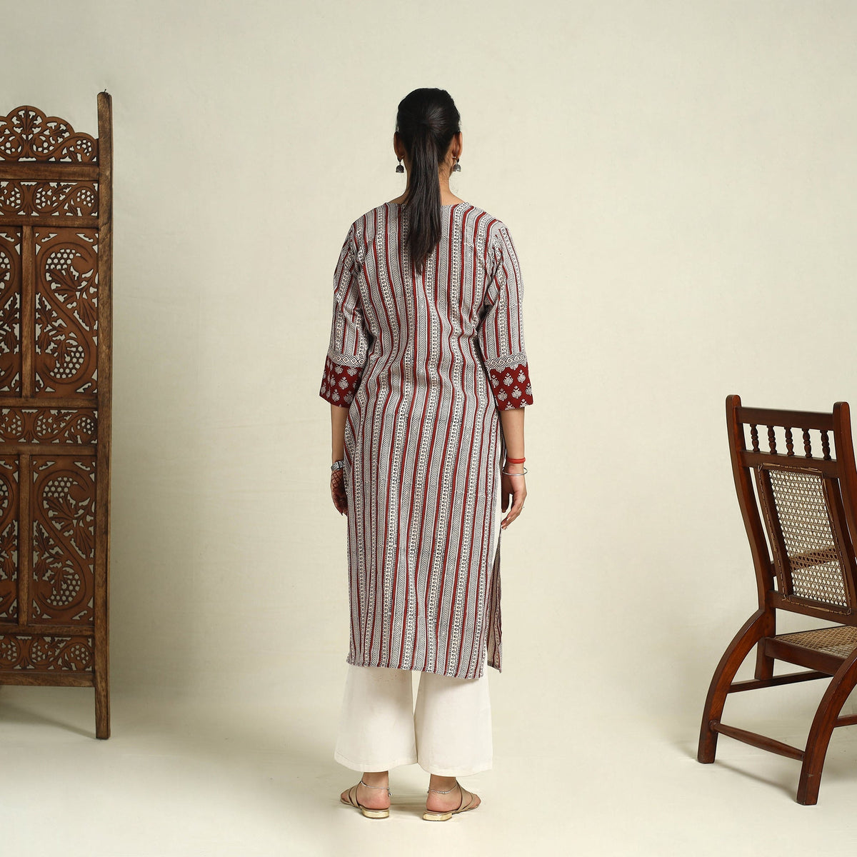 Buy Red Block Print Mul Cotton Straight Bagh Kurta for Women