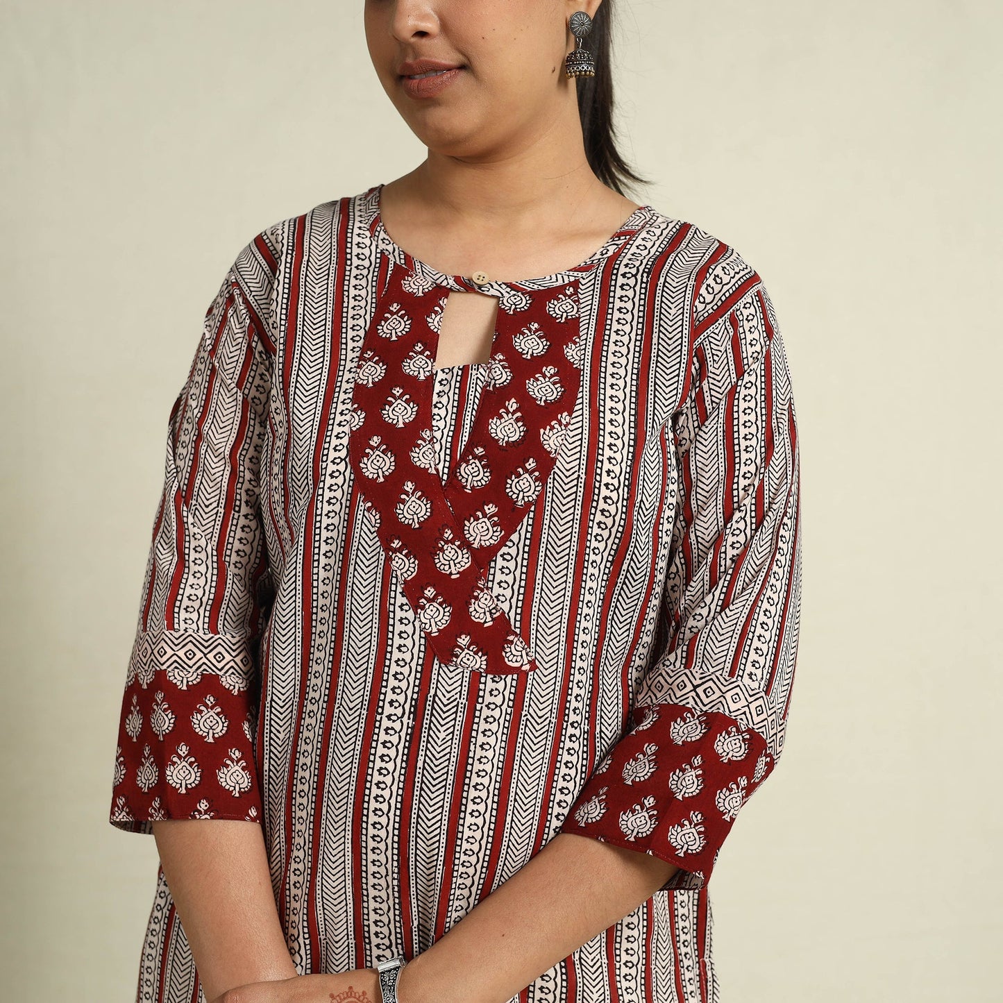 Buy Red Block Print Mul Cotton Straight Bagh Kurta for Women