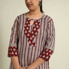 Buy Red Block Print Mul Cotton Straight Bagh Kurta for Women