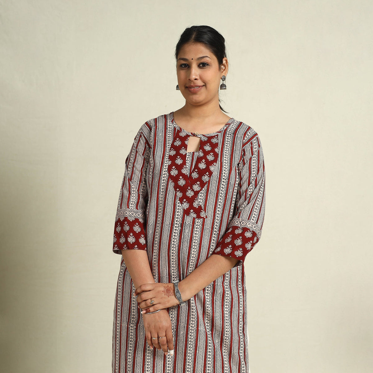 Buy Red Block Print Mul Cotton Straight Bagh Kurta for Women