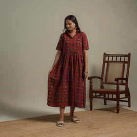 Natural dyed cotton flared dress 08 - handcrafted