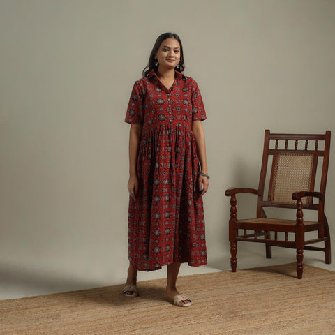 Natural dyed cotton flared dress 08 - handcrafted