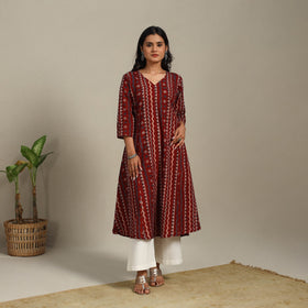 Red Block Print Natural Dyed Cotton A-Line Ajrakh Kurta