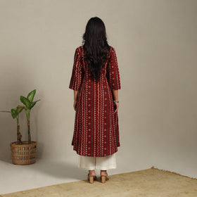 Red Block Print Natural Dyed Cotton A-Line Ajrakh Kurta