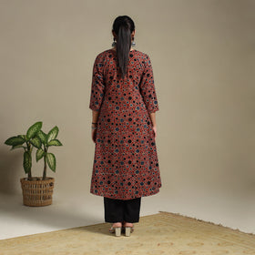 Red Block Print Natural Dyed Cotton A-Line Ajrakh Kurta