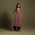 Red Block Print Natural Dyed Cotton A-Line Bagru Kurta