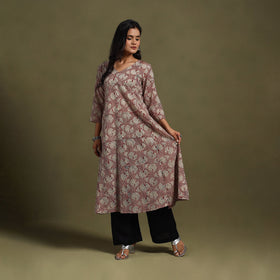 Red - natural dyed cotton a-line bagru kurta 01