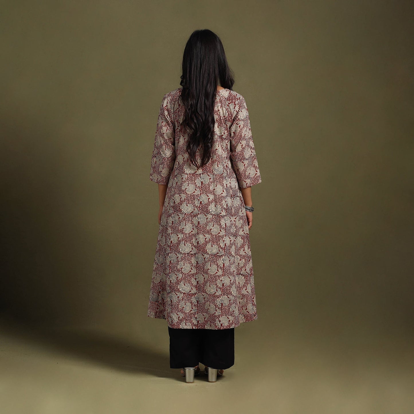 Red - natural dyed cotton a-line bagru kurta 01