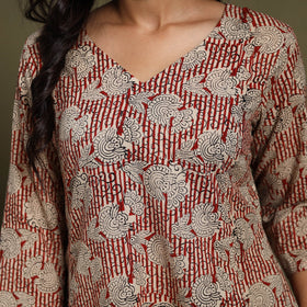 Red - natural dyed cotton a-line bagru kurta 01